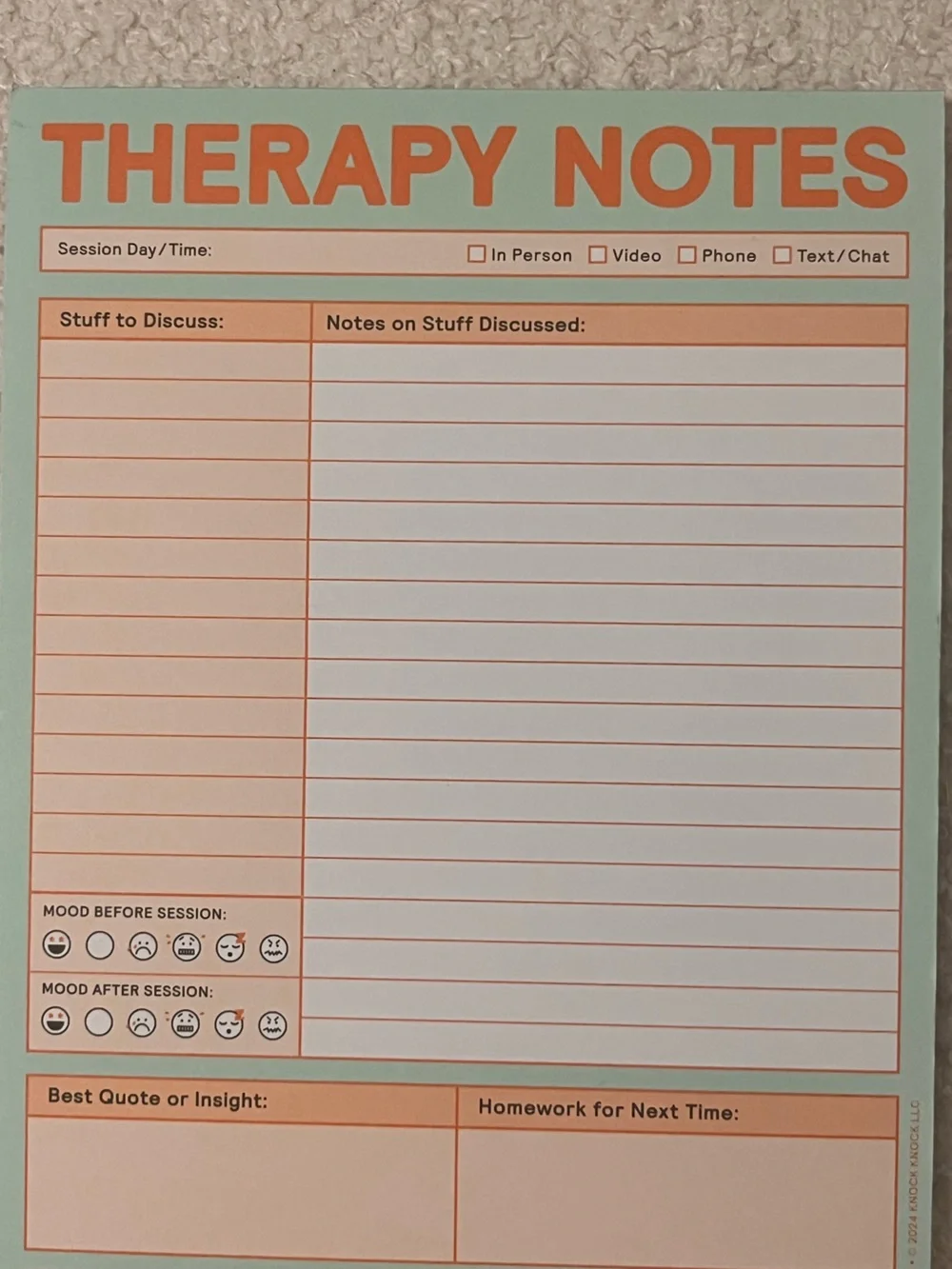 Knock Knock Pastel Therapy Session Notes Memo Notepad